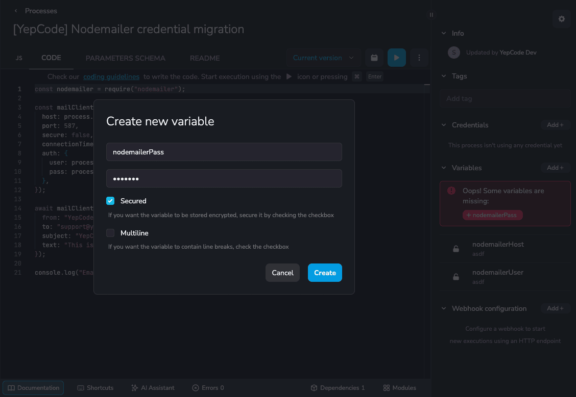 Add secure variables