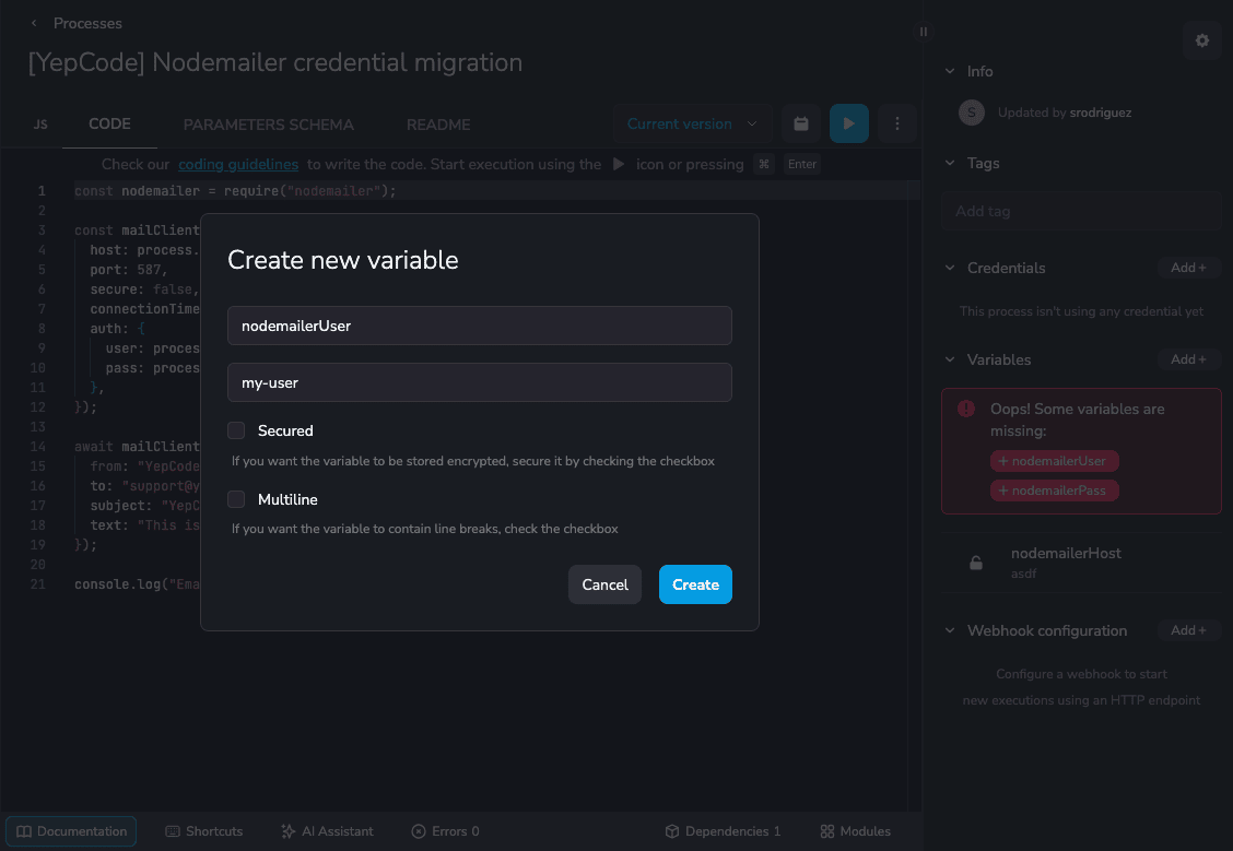 Add variables