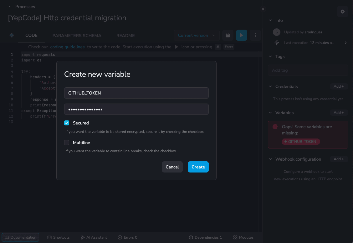 Add secure variables